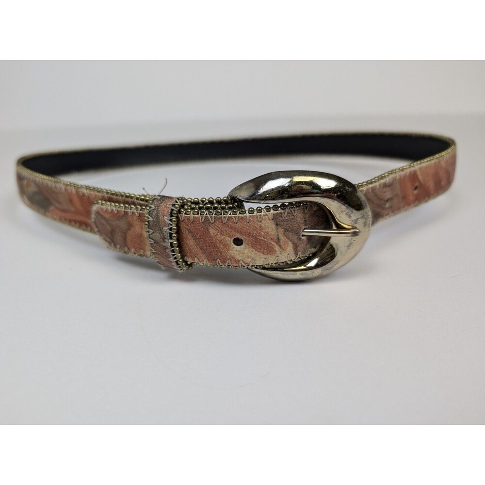 Impressionist Painting Style Leather Bonded Belt Size ML Brass Buckle Brown